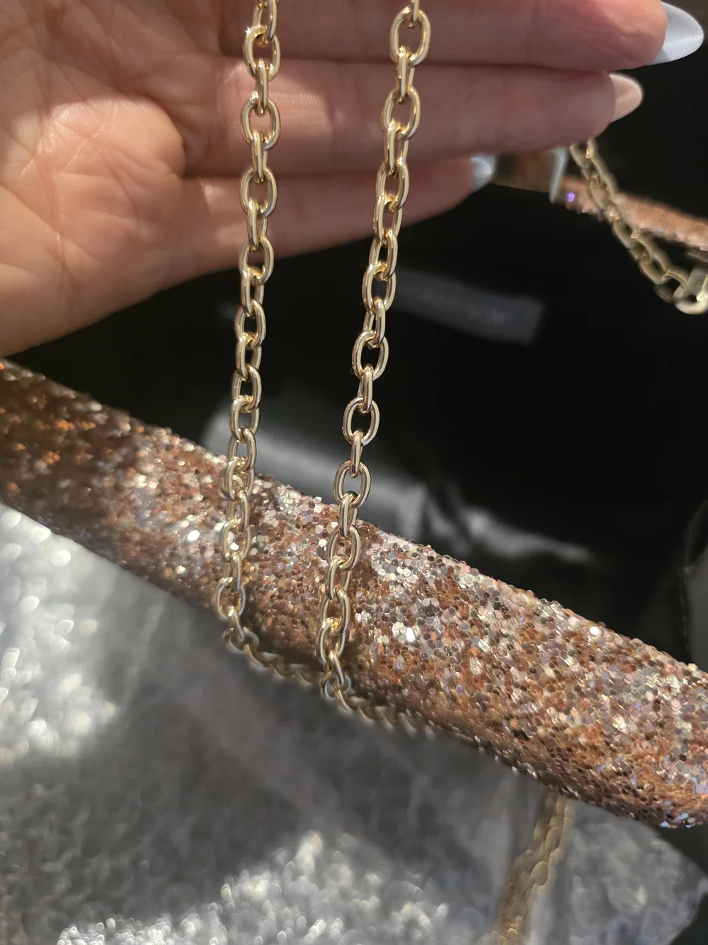 Nordstrom Glitter Ombre Rose GOLD Sparkle Clutch With Gold Strap